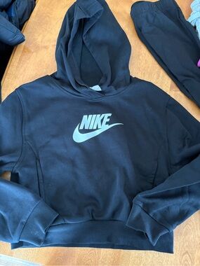 Nike Black Hoodie with White Swoosh Logo cropped style